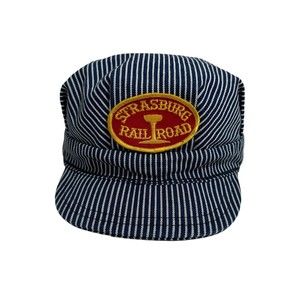 Vintage Strasburg Railroad Hickory Stripe Train Engineer Hat Cap